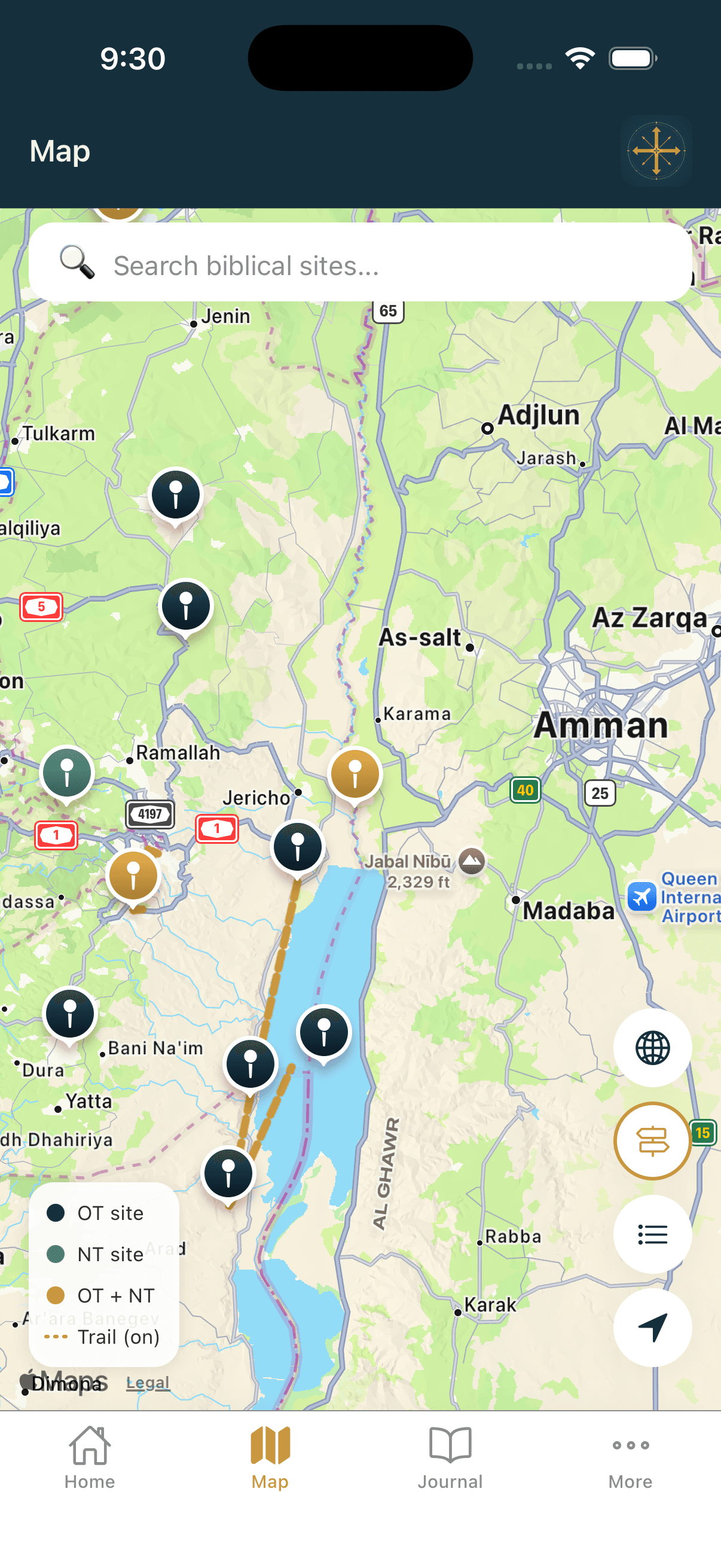 ScriptureWalk biblical atlas with site filters and trail overlays