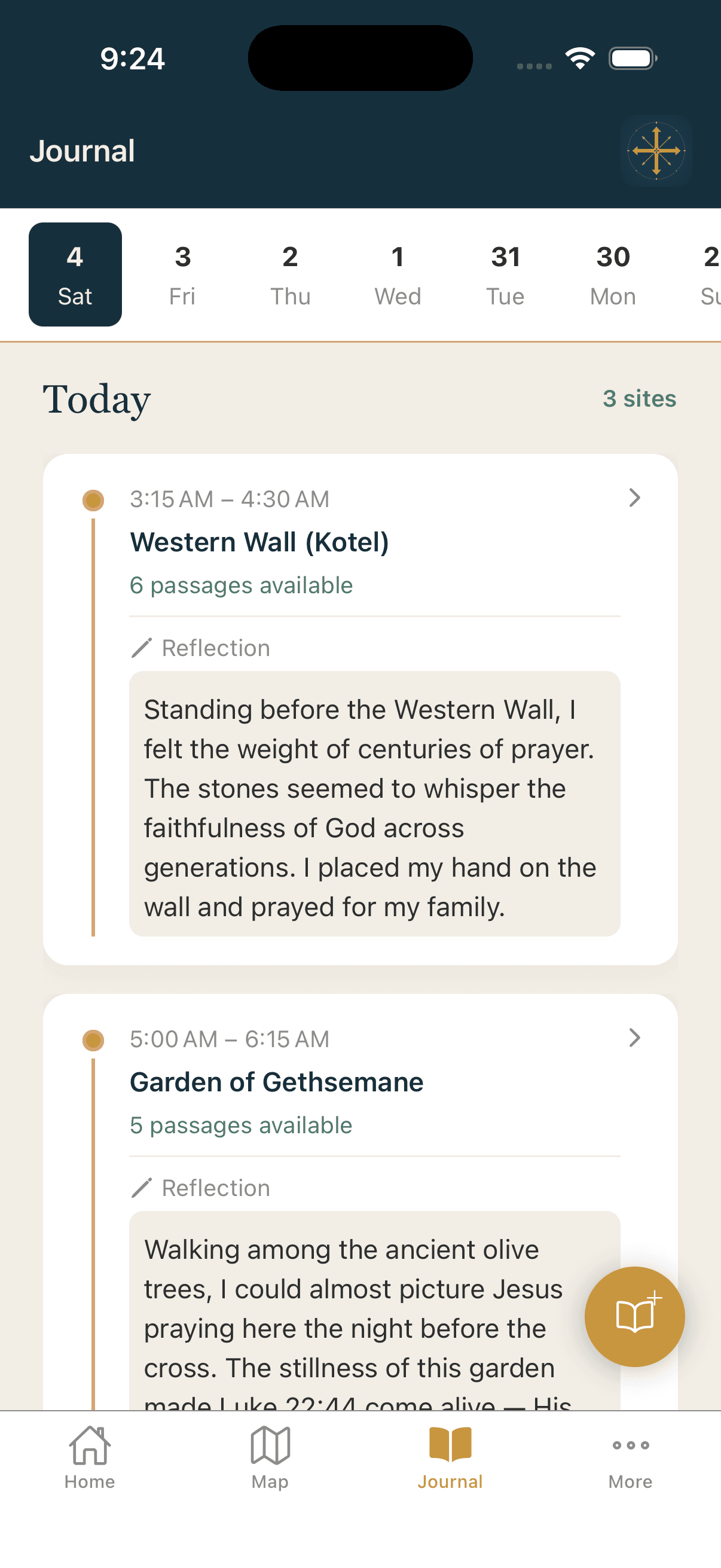 ScriptureWalk trip journal with timeline